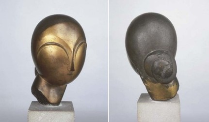 „Danaida”, datată 1913, un cap de bronz cu patină maro și foiță de aur. Foto: Casa de licitații Christie’s din New York