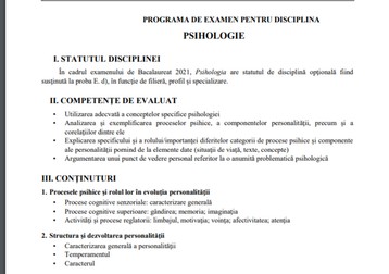 Programă Psihologie Bac 2022