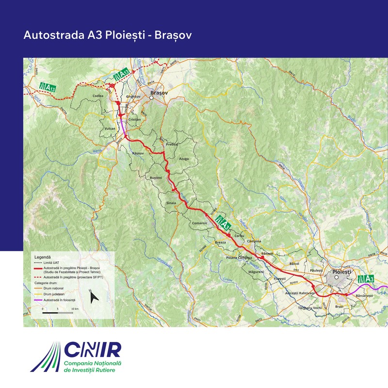 Hartă autostradă Brașov – Ploiești. Foto: CNIR