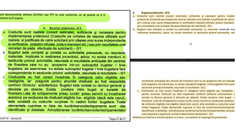 colaj cu raportul emis de Efs Expert SRL (stânga) și celălalt document public al Comitetului de Monitorizare al Programului Sud-Est (dreapta)