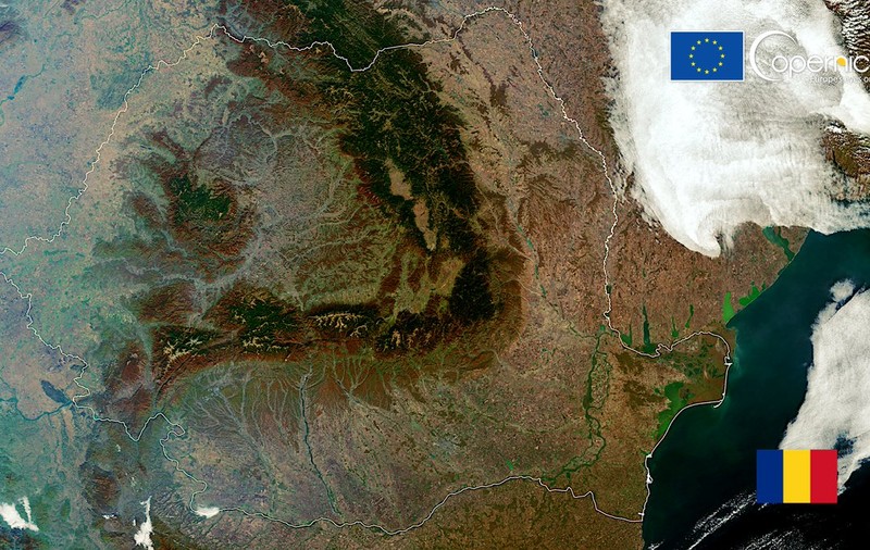 România văzută din spațiu. Imagine rară surprinsă de satelitul Sentinel-3