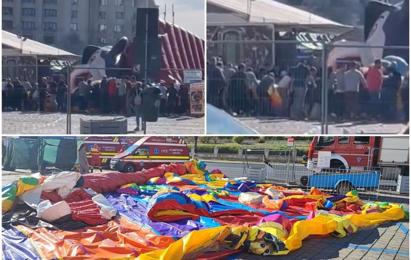 Patru copii răniți, după ce un tobogan gonflabil s-a răsturnat la Festivalul Oktoberfest din București | VIDEO