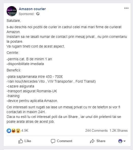 Amazon angajează șoferi din România pentru posturi în Anglia