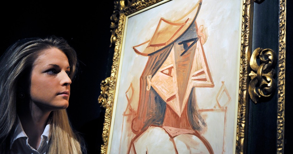 Tabloul de Picasso in 2011, inainte sa fie furat, expus la Casa de licitații Christie's din Londra. Foto: Profimedia