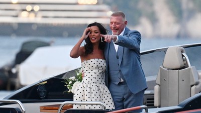 *PREMIUM-EXCLUSIVE* *MUST CALL FOR PRICING* - Tennis legend Boris Becker and Lilian de Carvalho Monteiro enjoy a pre wedding dinner with family and friends at Puny restaurant in Portofino
