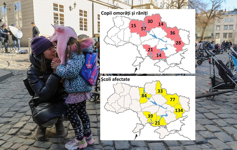 Hărțile care dor. Unde au murit și au fost răniți copiii Ucrainei și în ce regiuni au fost afectate cele mai multe școli