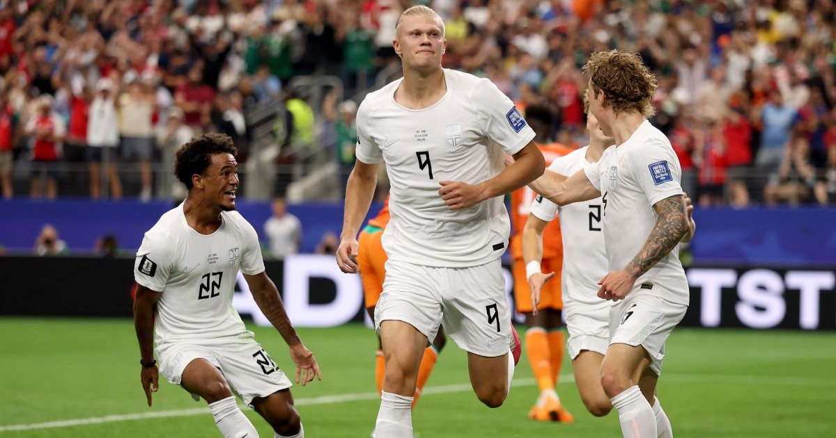 ARLINGTON, TEXAS - JUNE 30: Erling Haaland #9 of Norway celebrates after scoring his teams winning goal during the FIFA World Cup 2026 Round Of 32 match between Cote D'Ivoire and Norway at Dallas Stadium on June 30, 2026 in Arlington, Texas. (Photo by Lars Baron/Getty Images)
