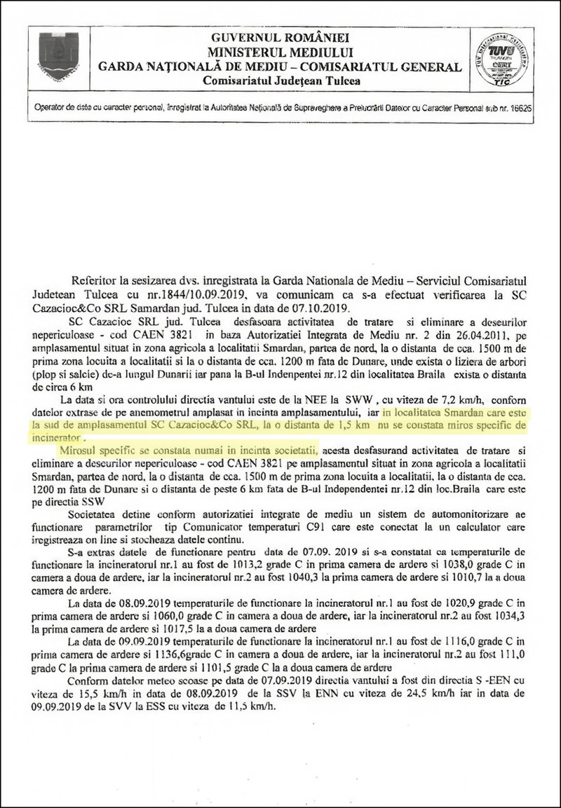 Extras din raportul controlului Gărzii de Mediu Tulcea