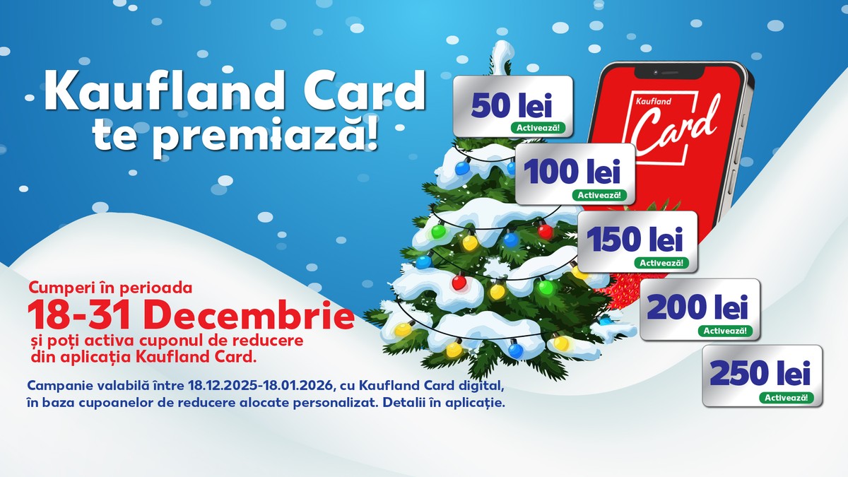 Kaufland Card te premiaza! Cumperi in perioada 18-31 decembrie si poti activa cuponul de reducere din aplicatia Kaufland Card