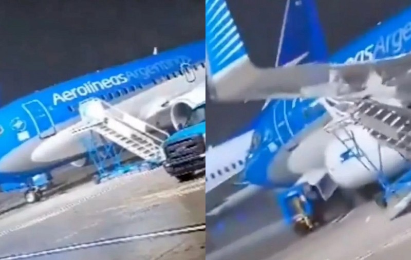 Imagini filmate când un avion Boeing 737 e luat de vânt pe pistă și întors 90 de grade. Furtuna a scos din uz 8 aeronave, în Buenos Aires