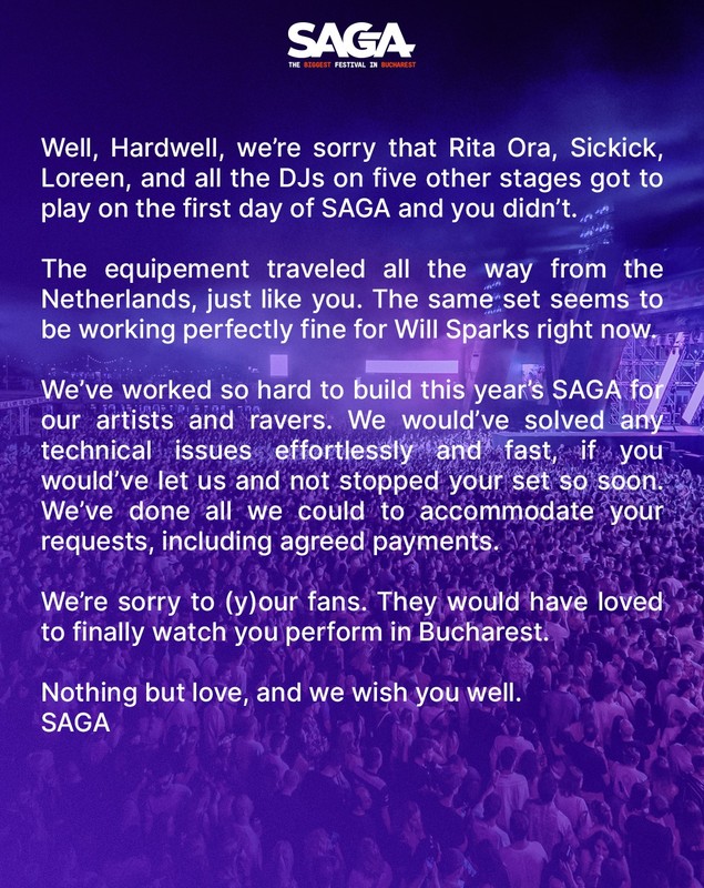 Scandal la SAGA 2024. DJ Hardwell a părăsit scena după 10 minute: „Nu am fost plătit, nu pot presta”. Reacția organizatorilor