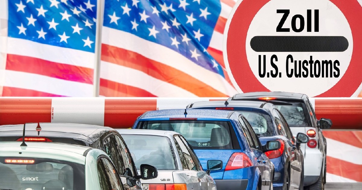 Ziua Eliberării lui Trump, noi tarife americane ridicate la importuri, fotografie simbol: Mașinile europene sunt blocate de bariera vamală, aprilie 2025 Germania,