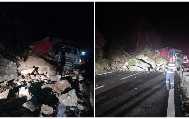 Trafic blocat pe Valea Oltului din cauza căderilor de stânci pe carosabil. Doi oameni au fost răniți | VIDEO