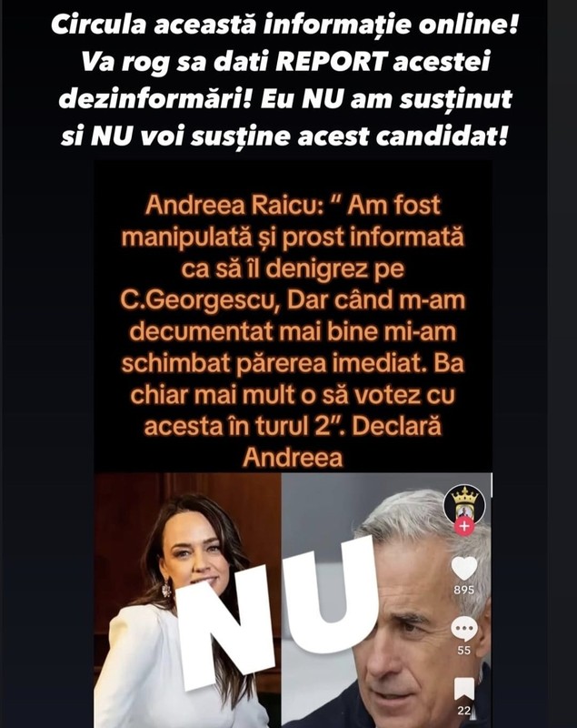 Andreea Raicu, victima campaniei de pe TikTok a lui Călin Georgescu. Vedeta a reacționat dur: „Nu voi susține acest candidat”