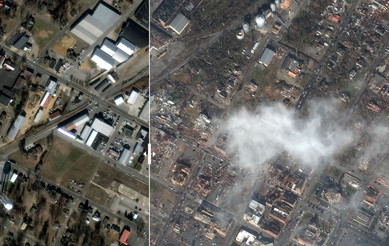 Imagini din satelit, înainte și acum | Orașele americane lovite de tornade sunt de nerecunoscut
