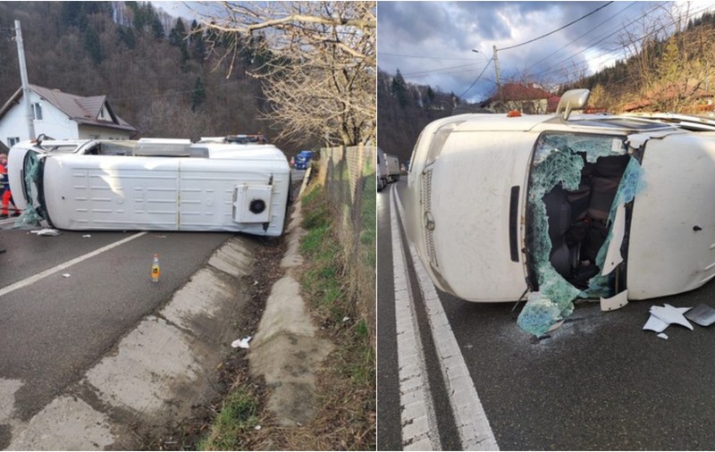 Un microbuz s-a răsturnat în județul Suceava. Cinci oameni au fost transportați la spital