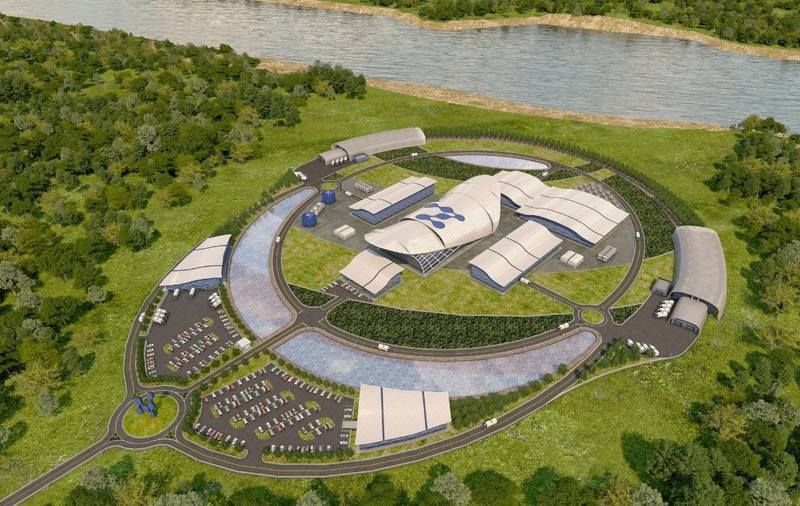 O randare cu centrala nucleară și cele șase minireactoare care ar urma să fie construite la Doicești