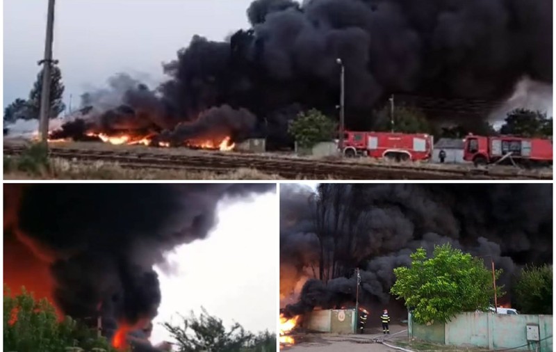 Mobilizare de forțe la incendiul de la Salonta. Zeci de pompieri se luptă cu flăcările de aproape 12 ore
