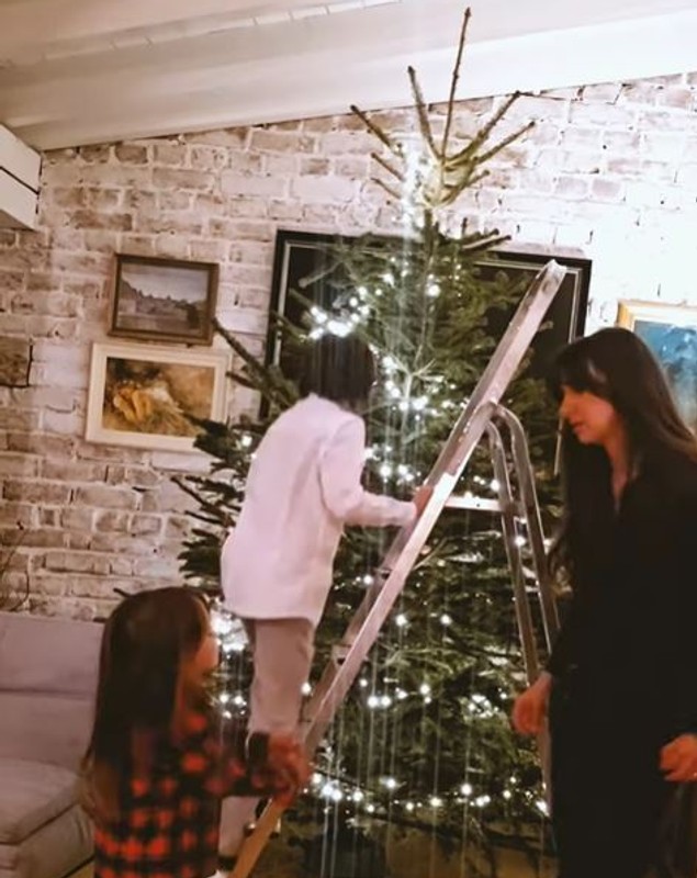 Imagini din sufrageria Danei Rogoz, decorată de Crăciun. A împodobit bradul alături de cei doi copii