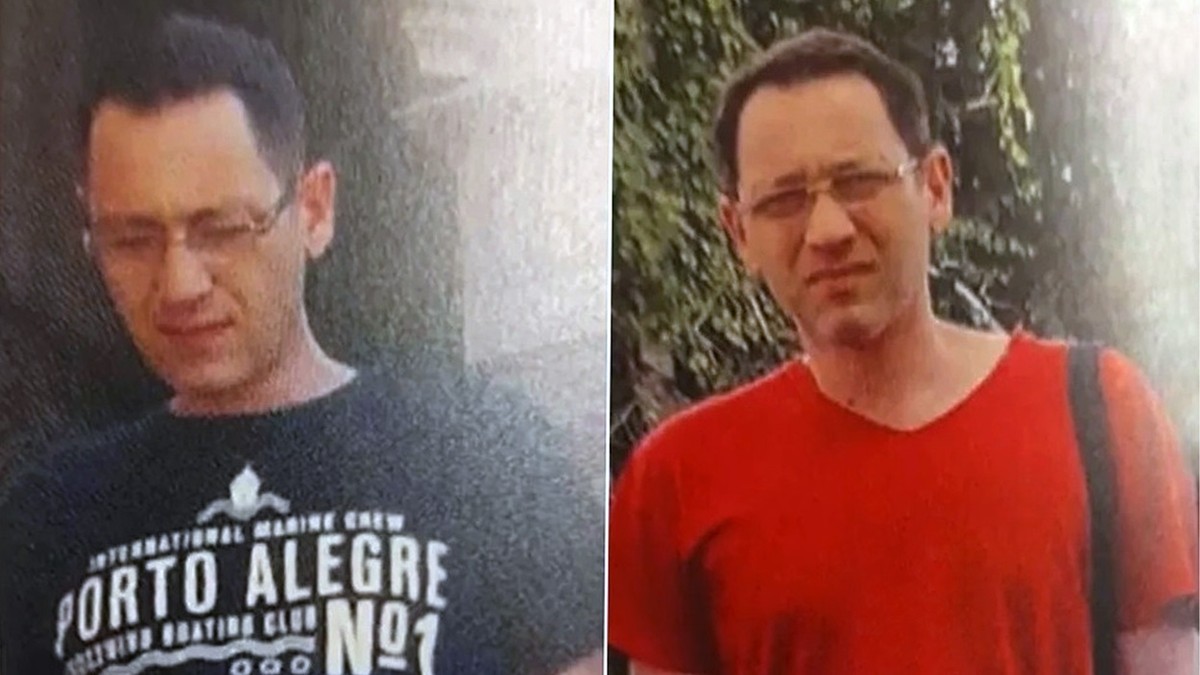 Două capturi cu Claudiu B, cea din stînga îmbrcat într-un tricou bleumari și cea din dreapta într-un tricou roșu.
