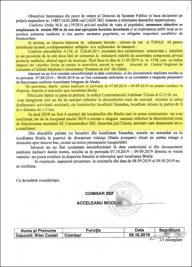 Extras din raportul controlului Gărzii de Mediu Tulcea