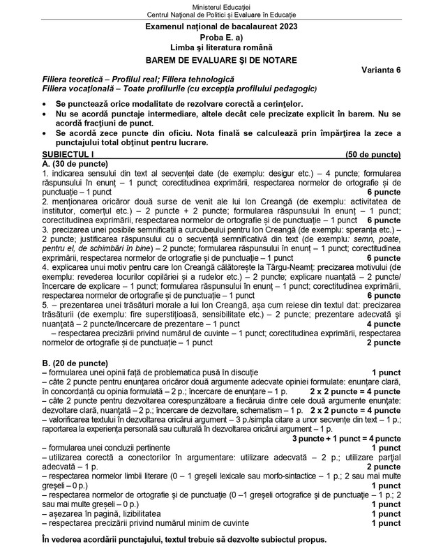 Baremul de corectare la BAC Română 2023 a fost publicat de Ministerul Educației. Cum trebuiau rezolvate subiectele
