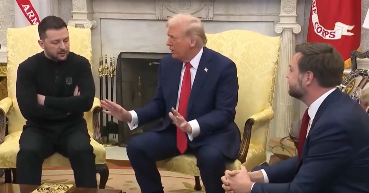 Volodimir Zelenski (stânga) în timpul unor schimburi de replici cu Donald Trump (centru) și JD Vance (dreapta) Captură X