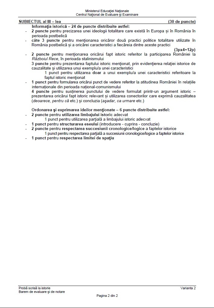 Barem istorie BAC 2018. baremul de notare și evaluare pentru proba de istorie de la Bacalaureat 2018