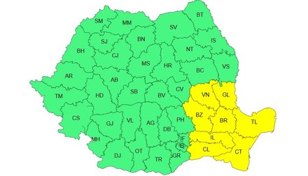 A doua etapă a codului galben intră în vigoare miercuri, 14 octombrie, la ora 10:00, și este valabilă până la ora 18:00 a aceleiași zile. Sursă foto: ANM