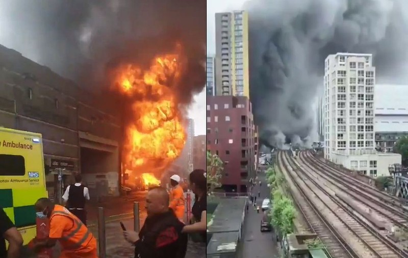 VIDEO. Incendiu de proporții la o stație de tren din sudul Londrei