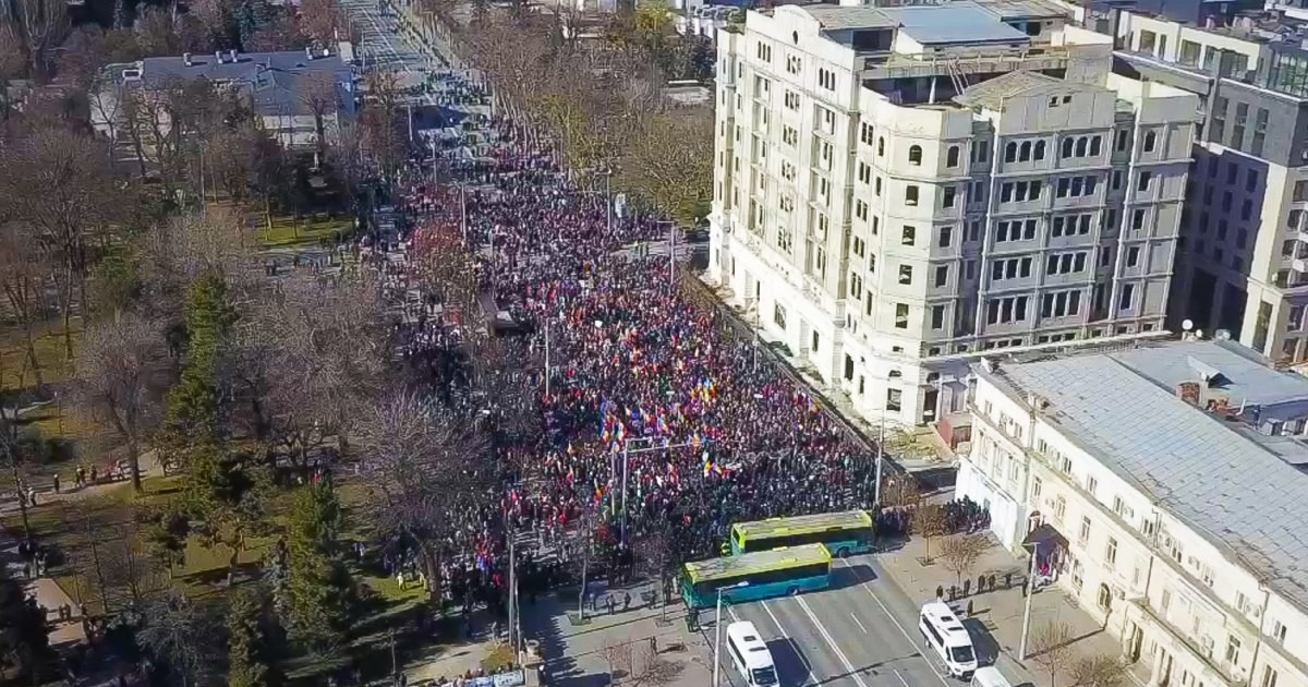 Protestul de la Chișinău, de duminică, 12 martie, văzut din dronă. Foto: TV8 Moldova