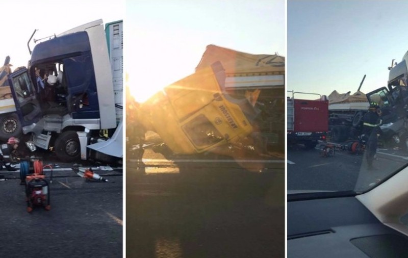 Doi morți într-un accident pe autostrada A1, în județul Arad. Impact devastator între două camioane