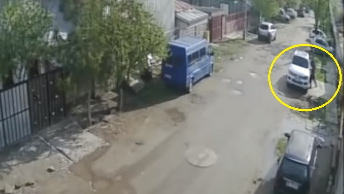 Momentul în care cei doi hoți au furat geanta cu 500.000 de lei din mașina unui afacerist! Au folosit tocul unui pistol