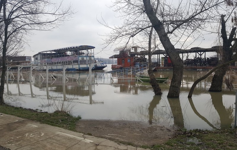 FOTO/ Dunărea a ajuns la un nivel de 580 de cm. Apa a invadat câteva zone de pe Faleza Inferioară