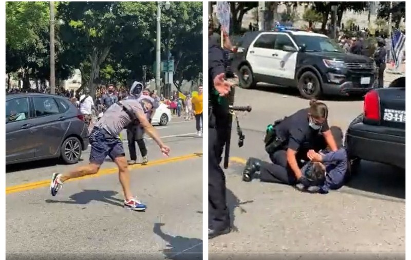 Ciocniri violente la un protest anti-vaccinare în Los Angeles. Un bărbat a fost înjunghiat