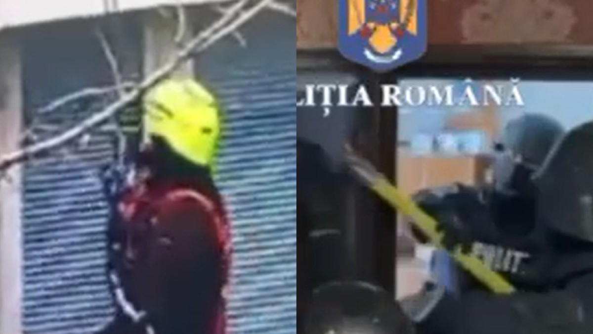 O echipă de asalt a poliției și alpiniștii ISU au intrat cu forța peste o femeie din București. Foto Captură video