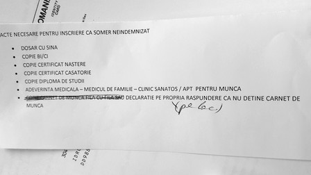 Lista de documente necesare pe care Ion a primit-o de la AJOFM: medicii trebuie să declare invalizii "clinis sănătoşi"
