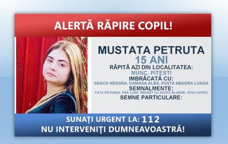 Fata de 15 ani din Pitești căutată de autorități, după ce a fost luată într-o mașină de trei persoane, a fost identificată