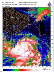O fotografie din satelit, pusă la dispoziție de Departamentul Meteorologic din India, Ministerul Științelor Pământului, Divizia de avertizare a ciclonilor din 18 mai 2020 arată intensificarea ciclonului Amphan. FOTO: EPA-EFE/INDIA METEROLOGICAL DEPARTMENT