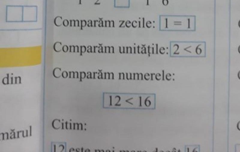 Cum explică Ministerul Educației greșeala din manualul de Matematică pentru clasa I, în care 12 este mai mare decât 16