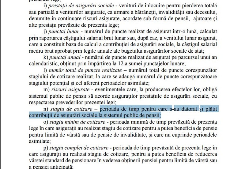 Stagiul de cotizare, așa cum va fi definit în noua lege a pensiilor