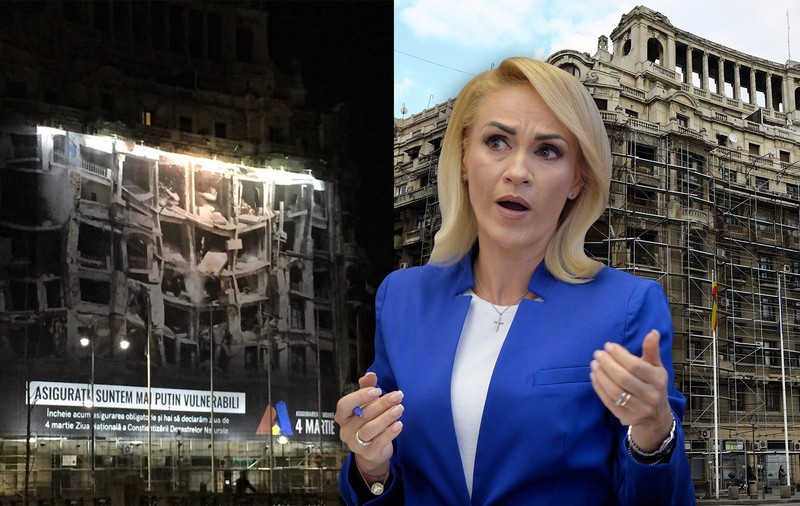 UPDATE / Firea a interzis cutremurul în București! Un mash publicitar uriaș care înfățișa cum ar arăta o clădire după cutremur a fost dat jos la patru zile după ce a fost montat / Reacția PMB: „Poliția Locală nu a desfășurat nicio acțiune de acest gen”