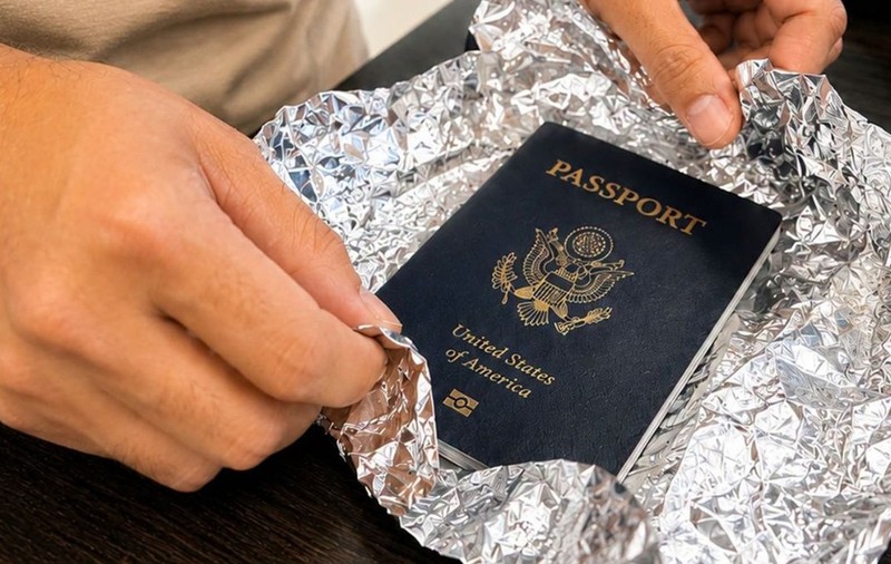 pasaport american invelit in folie de aluminiu