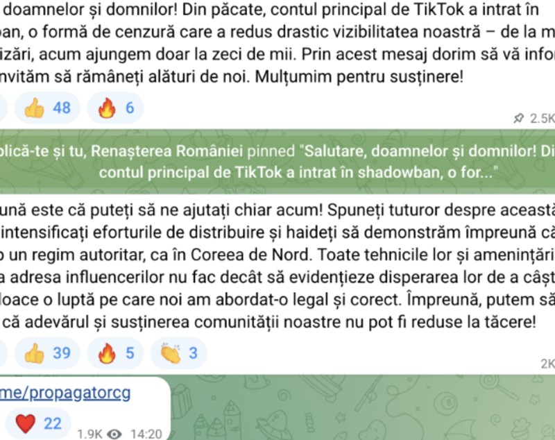 Călin Georgescu se plânge că pagina sa de TikTok a scăzut de la milioane la zeci de mii de vizualizări: „A intrat în shadowban”