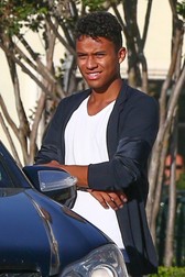 *EXCLUSIVE* Calabasas, CA - Jermaine Jackson's son Jaafar may not have a place to live due to his recent Malibu eviction, but he'll be okay as long as his hot girlfriend doesn't let homelessness bother her. The young stud was spotted at the Calabasas Commons on Saturday accompanied by a beautiful blonde. May 30, 2015,Image: 246918561, License: Rights-managed, Restrictions: NO Brazil,NO Brazil, Model Release: no, Pictured: Jaffar Jackson