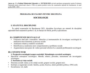Programa sociologie Bac 2021