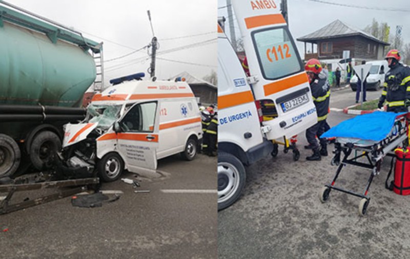 Ambulanţă aflată în misiune, implicată într-un accident grav în Târgu Jiu. Pacientul care se afla în Salvare a murit la spital