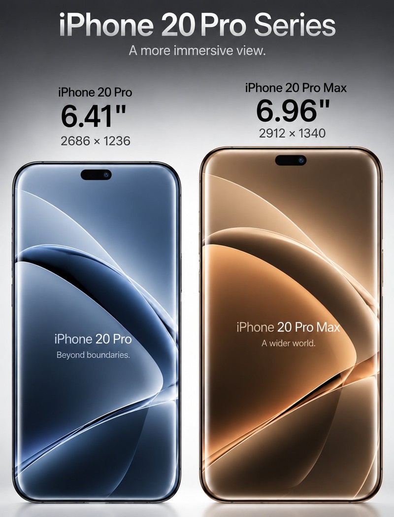 Posibilele dimensiuni ale ecranelor seriei iPhone 20 Pro.