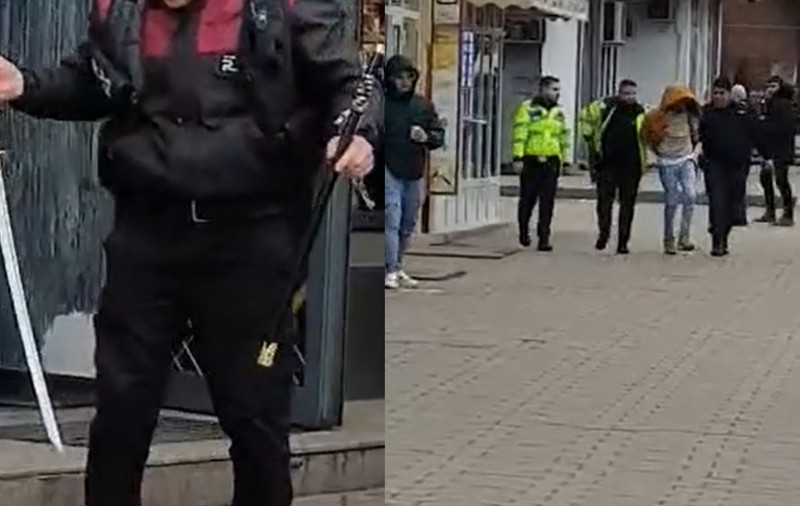 Un tânăr a intrat cu o sabie într-o sală de jocuri de noroc din Neamț. Individul a fost încătușat de polițiști