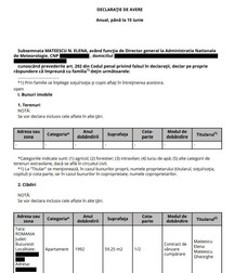 Declarația de avere a Elenei Mateescu, directoarea ANM, depusă în iunie 2026. Sursa foto: meteoromania.ro